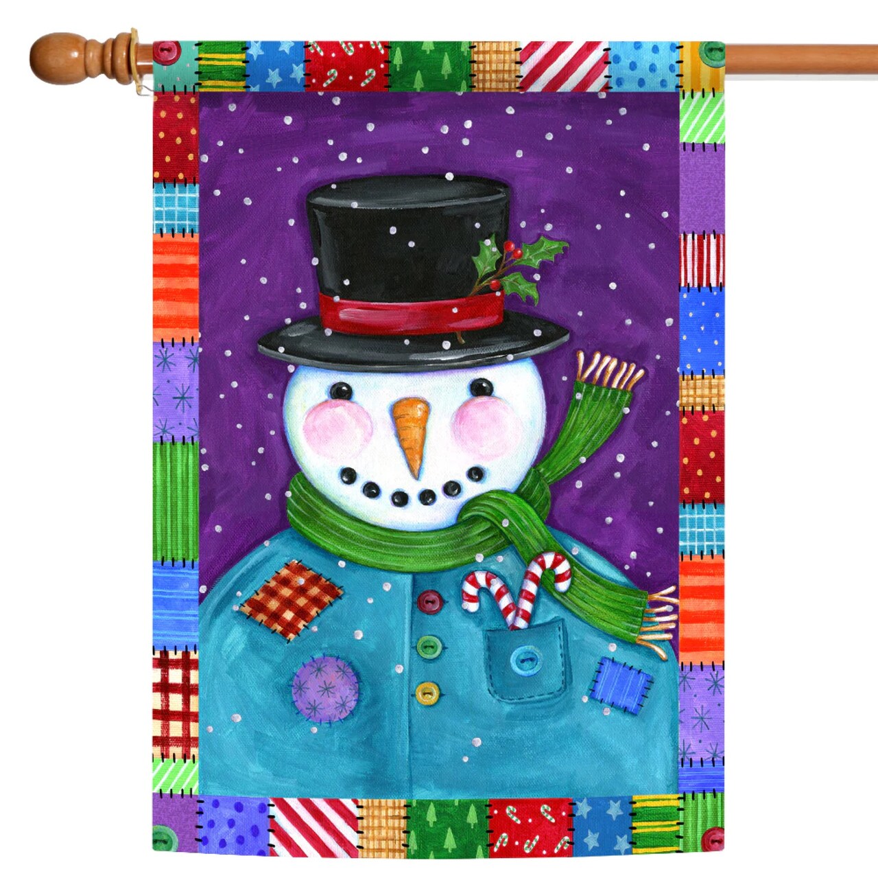 Toland Home Garden Patchwork Snowman Christmas Outdoor House Flag 40" x 28"